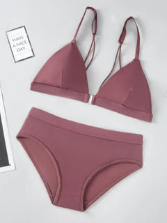 Women Front Closure Bra Set Silky Sexy Lingerie Low Waist Panties Female Push Up Bra Wireless Brassiere Seamless Underwear