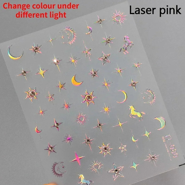 Punk Glitter Powder Blue Pink Star Charm Laser Silver Gold Starlight Rhinestones Moon DIY Nail Art Stickers Manicure Tool Decals