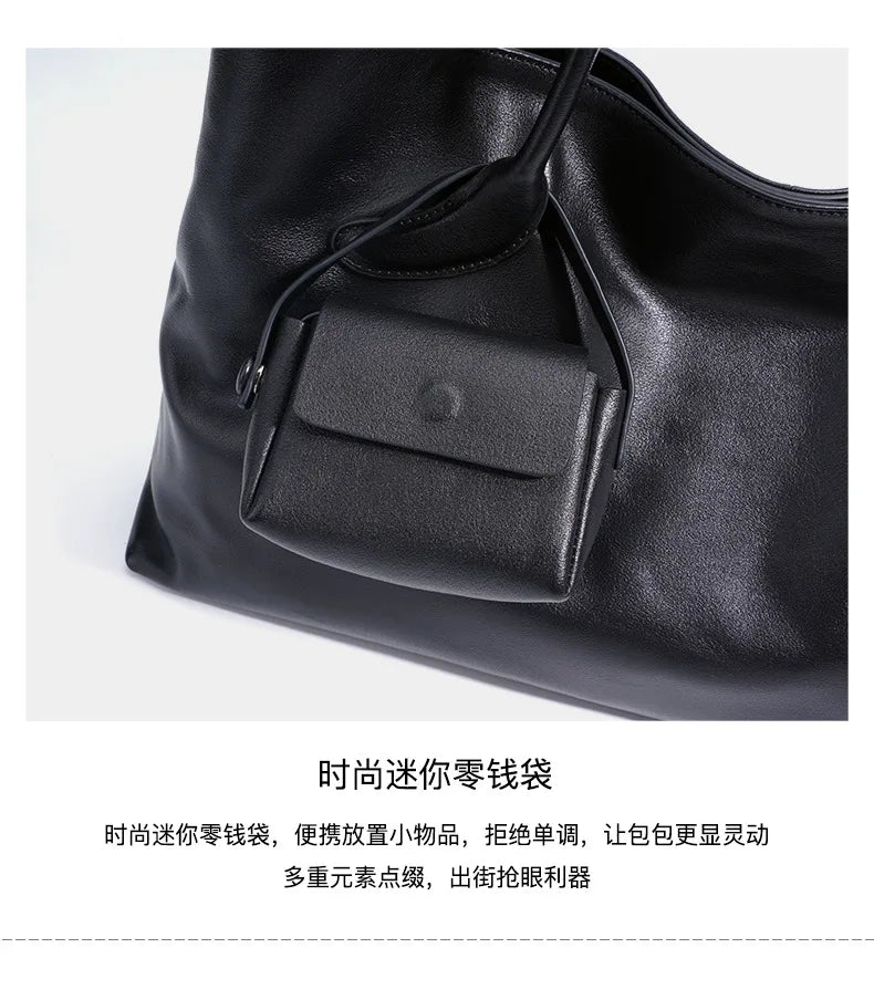 Motingsome Oversized Natural Leather Woman Bags 2025 New Fashion Handbag and Purses Large Capacity Commuter Bag Casual Tote