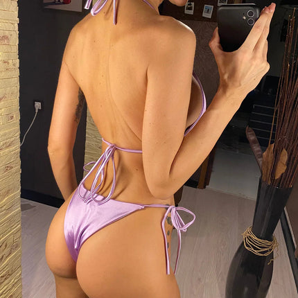 Sexy 13 colori Halter Satin Bikini brasiliano Donna Costumi da bagno Costume da bagno femminile Bikini a due pezzi Bagnante Costume da bagno Swim V4966 platinumshop