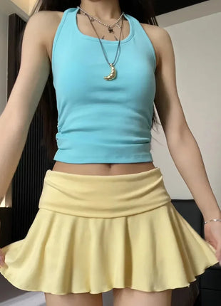 Minigonne Arricciate alla Moda con Vita Alta, Gonne Sportive Slim da Yoga per Donne, Abbigliamento Femminile Estivo Y2K Casual Anti-Esposizione