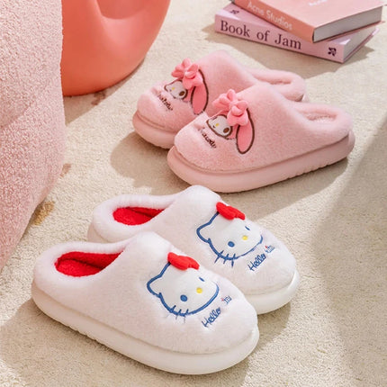 New Kuromi Family Slippers for Autumn and Winter Sanrio Hello Kittye My Melody Cinnamoroll Home Cotton Slippers Festival Gift