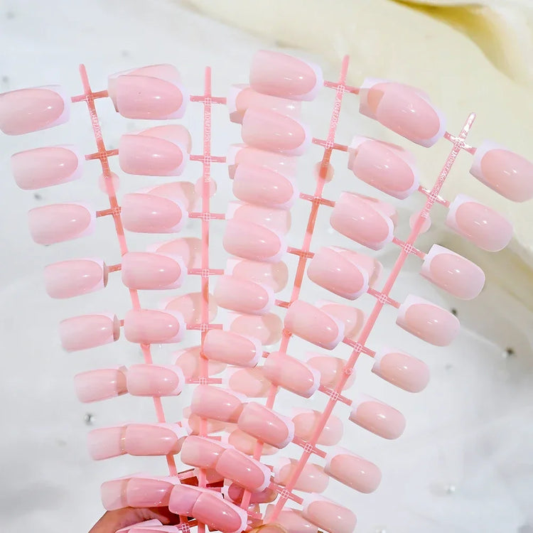120Pcs Short Square Coffin Glossy Pink Full‑Cover Press‑On Acrylic Fake Nail Tips For DIY Nail Art Decoration