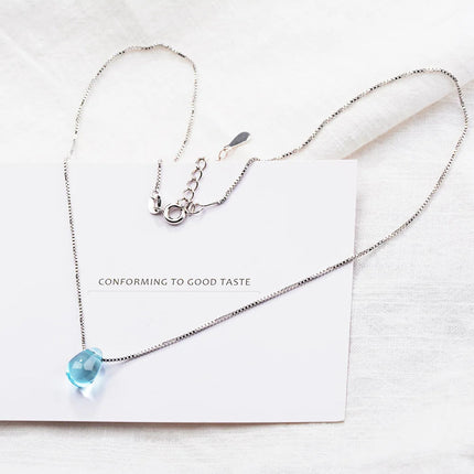New in 925 Sterling Silver Blue Lucky Crystal Pendants Necklaces For Women Fashion Luxury Designer Jewelry  GaaBou PlatiNum