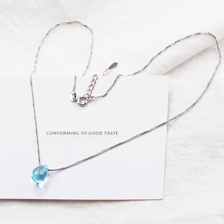 New in 925 Sterling Silver Blue Lucky Crystal Pendants Necklaces For Women Fashion Luxury Designer Jewelry  GaaBou PlatiNum