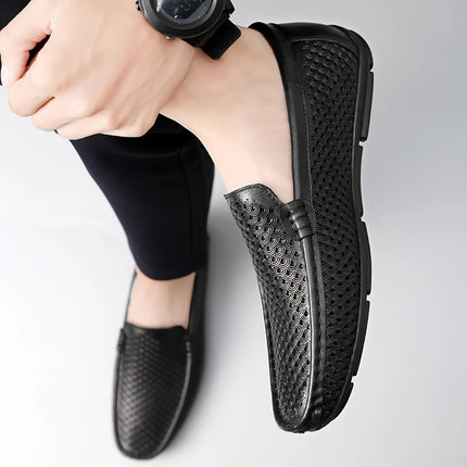 Mocassini da uomo in vera pelle traspirante con suola in gomma, scarpe casual slip-on, mocassini da uomo traforati
