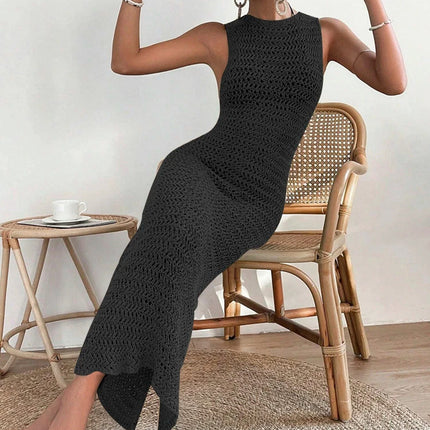 Abito scavato in vita con scollo tondo alla moda ed elegante per la primavera e l'estate, gonna da spiaggia slim fit senza maniche da donna platinumshop