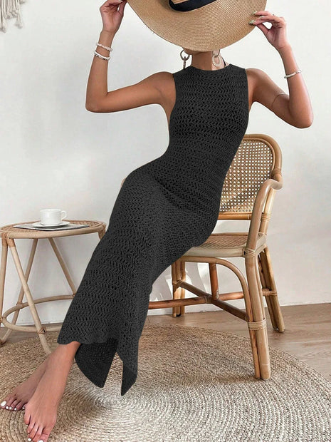 Abito scavato in vita con scollo tondo alla moda ed elegante per la primavera e l'estate, gonna da spiaggia slim fit senza maniche da donna platinumshop
