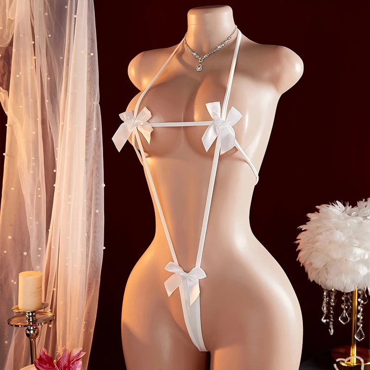 Ladies sexy lingerie, lace-up bow bra, hot style bodysuit, lace-up thong, sexy bow lingerie set, ladies backless