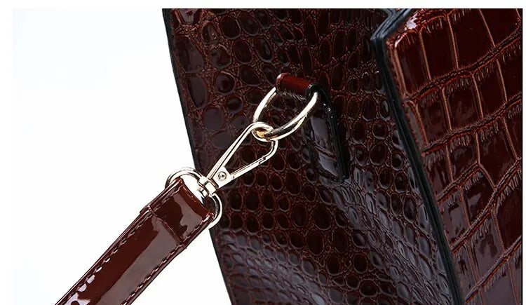 Luxury Vintage Women's Crocodile Pattern Handbag Large Capacity Tote Bag Leather Business Shoulder Bag For Female PlatiNum