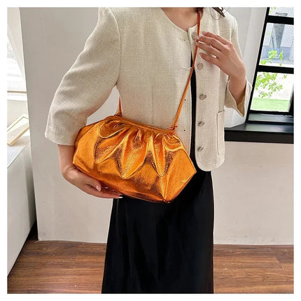 Small Luxury Design Women's Leather Silver Cloud Bag Female Gold Crossbody Bag Ladies Party Clutch Purse Female Handbags PlatiNum