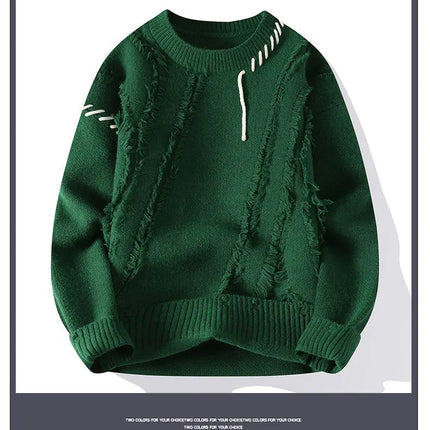 Autumn Winter Warm Mens Knitted Sweaters Fashion Patchwork O Neck Knit Pullovers Korean Streetwear Pullover Casual Mens Clothing