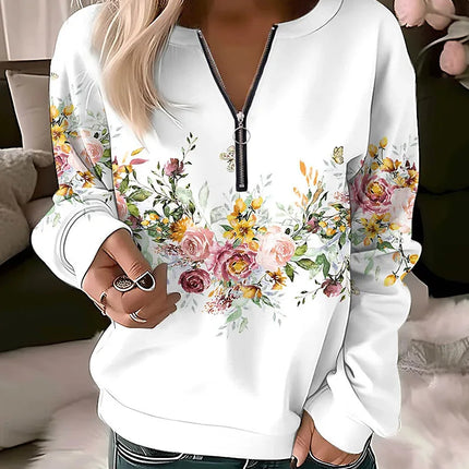 Women's Hoodies Women Fashion Floral Hoodies Flower Painting Sweatshirt Zip Up Hoodie Oversized Sudaderas Harajuku Coats Elegant