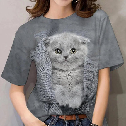 Cute Cat Pattern T Shirt per le donne Pet Animal 3D stampato maniche corte Tees Estate Casual T-shirt allentate Streetwear O - Collo Top - platinumshop