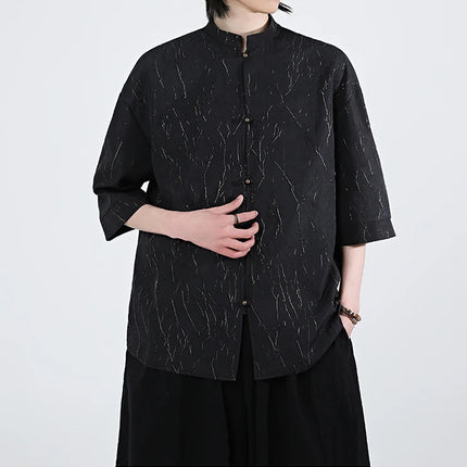 Camicia stile cinese da uomo lamina d'oro elegante vestibilità ampia camicie a maniche lunghe ispirate all'annata camicette sottili estive casual abbigliamento da uomo