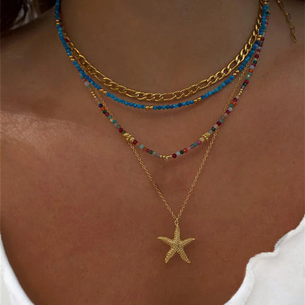 2023 Fashion Multilayer Boho Colorful Bead Chain Necklace For Women Female Crystal Water Drop Metal Letter Pendant Jewelry Gift PlatiNum