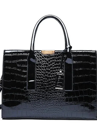 Luxury Vintage Women's Crocodile Pattern Handbag Large Capacity Tote Bag Leather Business Shoulder Bag For Female PlatiNum