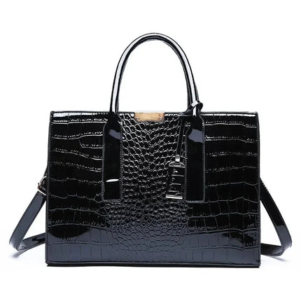 Luxury Vintage Women's Crocodile Pattern Handbag Large Capacity Tote Bag Leather Business Shoulder Bag For Female PlatiNum