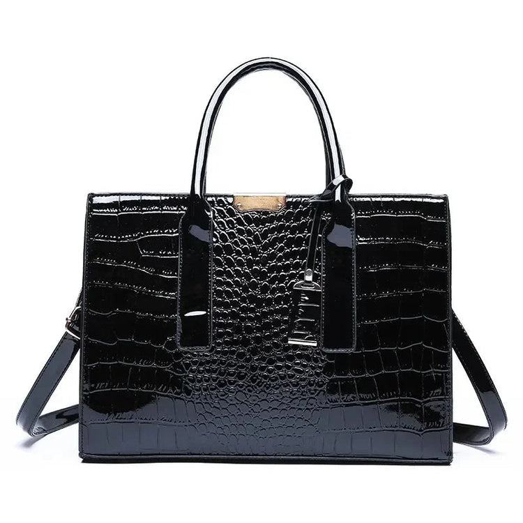 Luxury Vintage Women's Crocodile Pattern Handbag Large Capacity Tote Bag Leather Business Shoulder Bag For Female PlatiNum