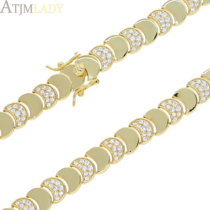 2025 Nuova collana a catena serpente unisex color oro a spina di pesce con perline catena a maglie pavimentata 5A CZ girocollo a forma di luna per gioielli da donna