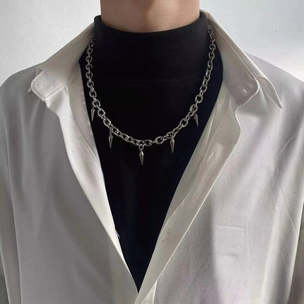Stainless Steel Punk Aesthetic Stud Necklace Men Choker Cool Hip Hop Women Rivet Pendant Necklace Gothic Jewelry Gifts PlatiNum