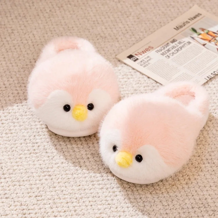 Cute Penguin Plush Slippers，Winter Warm Full-Coverage Home Slippers，Cartoon Animal-Themed, Non-Slip, Thick-Soled Women's Indoor