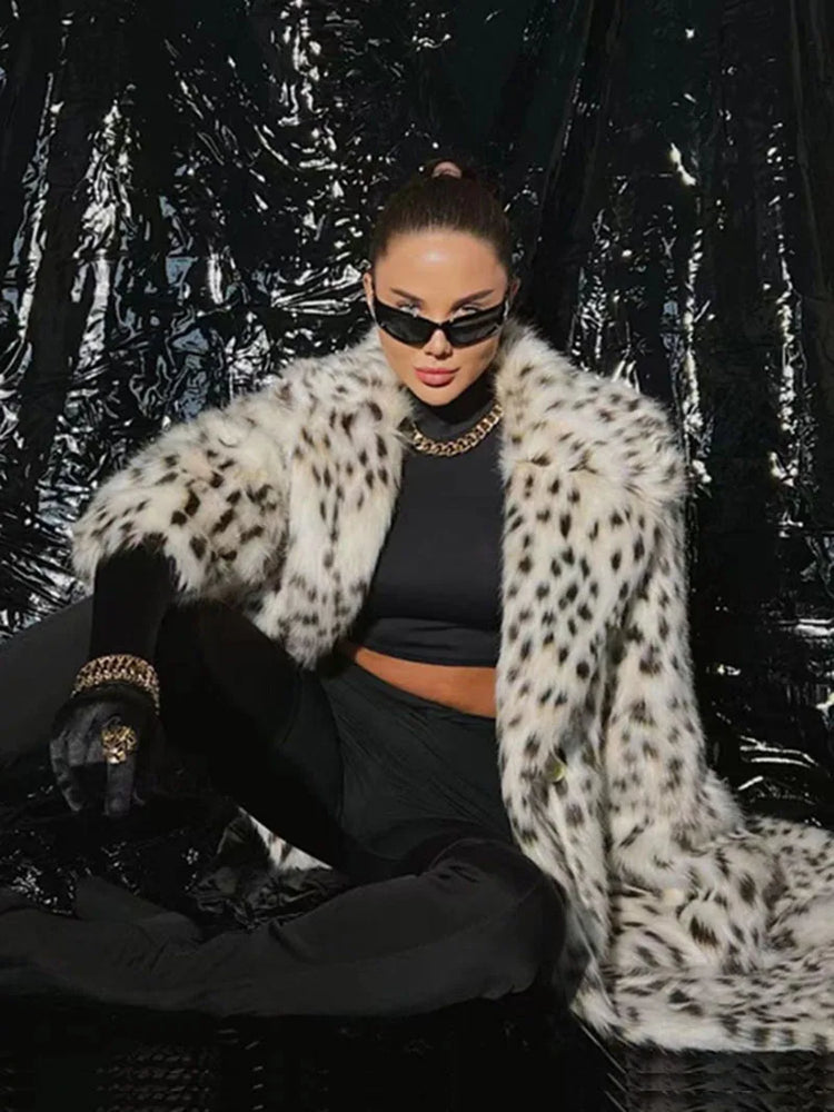 ZADORIN Luxury Belted Long Leopard Faux Fur Coat Woman Y2k Clothes Fashion Lapel Thick Warm Fluffy Jacket Fur Coats Outerwears
