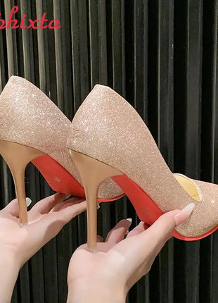 Aphixta Oro Argento Nero Décolleté con tacco alto a spillo da 3,54 pollici Décolleté da donna per tutte le stagioni Scarpe da festa con punta a punta di grandi dimensioni 49 50 platinumshop