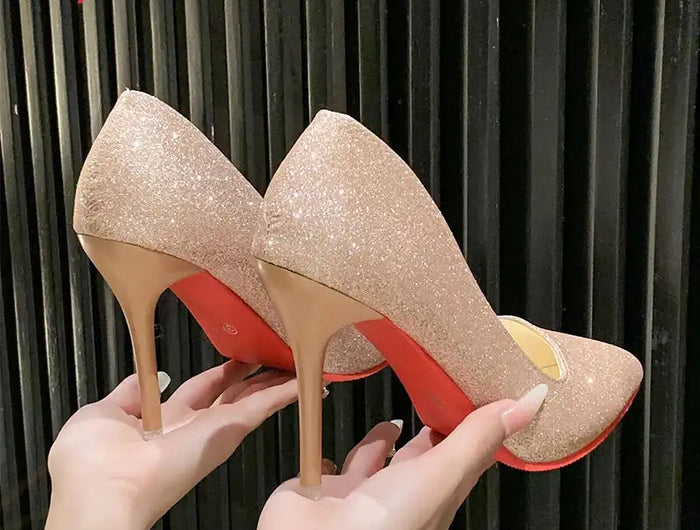 Aphixta Oro Argento Nero Décolleté con tacco alto a spillo da 3,54 pollici Décolleté da donna per tutte le stagioni Scarpe da festa con punta a punta di grandi dimensioni 49 50 platinumshop
