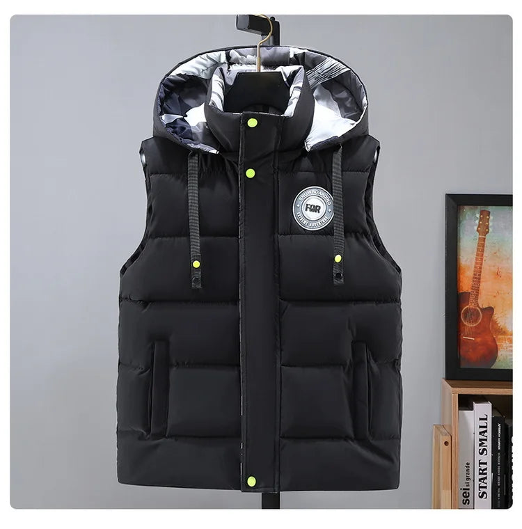Hooded New Spring Autumn Sleeveless Jacket for Men Fashion Warm Hooded Male Winter Vest Light Plus Size Mens Work Vest Waistcoat