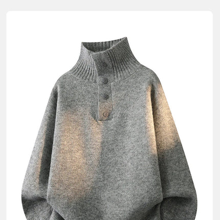 Turtleneck Long Sleeves Zipper lapel Pullover Sweater Men Spring Autumn Solid color Sweater Jumper Streetwear