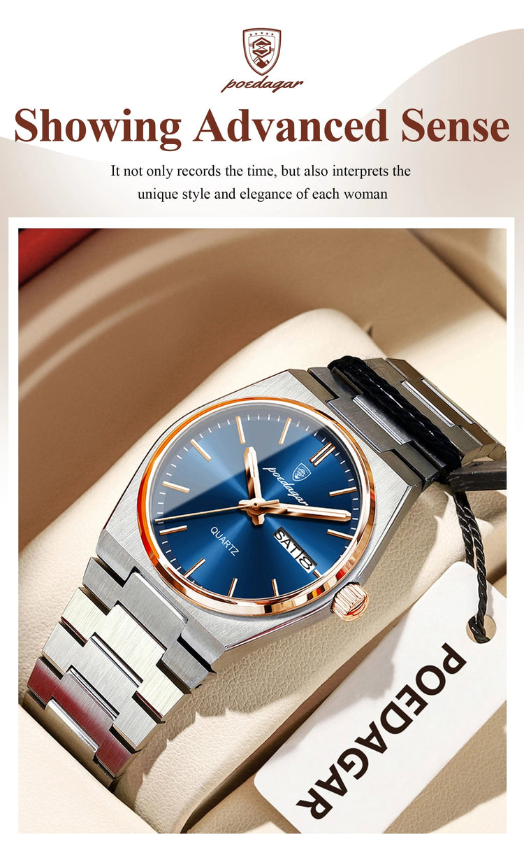 POEDAGAR Orologio da donna alla moda Orologio da polso da donna di lusso luminoso impermeabile in acciaio inossidabile Data settimana Orologi al quarzo da donna Reloj platinumshop