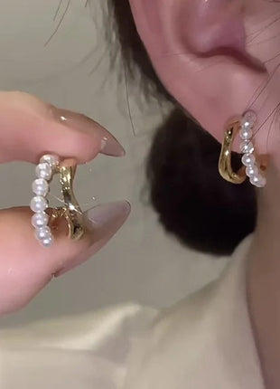 Gioielli in oro 14k di lusso Orecchini in oro reale Zircone Perla Twist Orecchini a bottone di lusso per le donne Brincos Pendientes Bijoux platinumshop