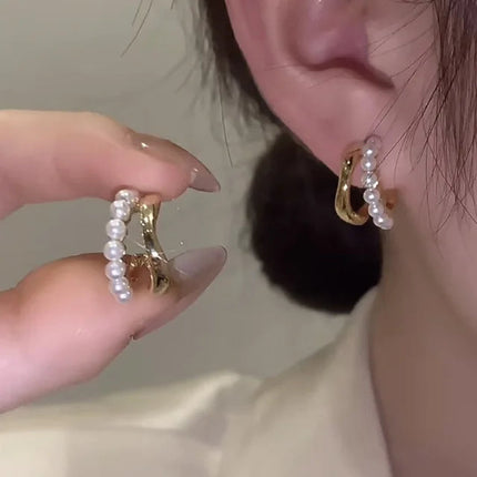 Gioielli in oro 14k di lusso Orecchini in oro reale Zircone Perla Twist Orecchini a bottone di lusso per le donne Brincos Pendientes Bijoux platinumshop