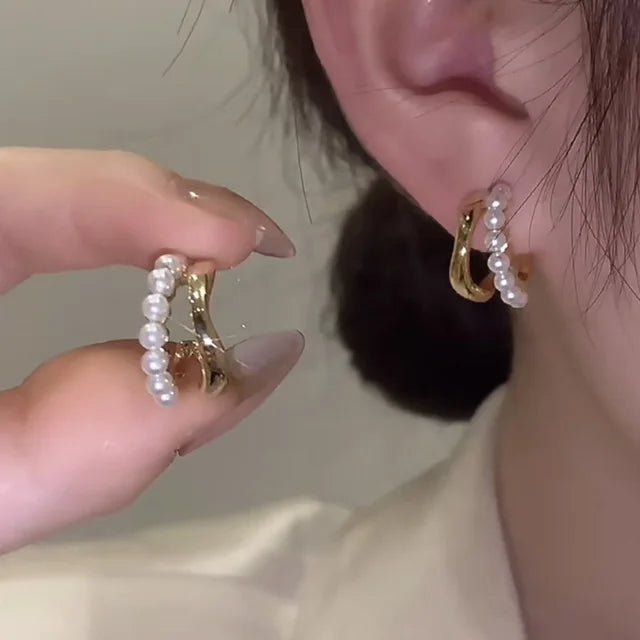 Gioielli in oro 14k di lusso Orecchini in oro reale Zircone Perla Twist Orecchini a bottone di lusso per le donne Brincos Pendientes Bijoux platinumshop