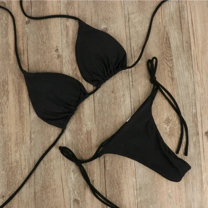 Bikini Costumi da bagno sexy Costumi da bagno Costume da bagno per donna Appeso al collo con allacciatura Bikini Tinta unita Costume da bagno sexy con cinturino diviso PlatiNum
