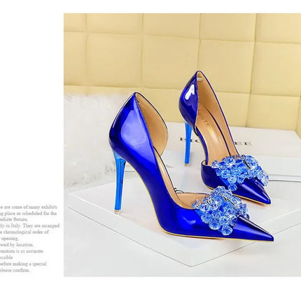 BIGTREE Scarpe con fiocco in strass Décolleté da donna Scarpe da banchetto di lusso Tacchi alti sexy Scarpe da festa con tacco a spillo da donna di grandi dimensioni 41 42 43
