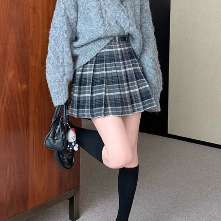 Preppy Style Plaid Pleated Skirt Women Fall Winter High Waist Woolen Mini Skirt Japanese School Uniforms Kawaii Y2K Jk Skirts PlatiNum