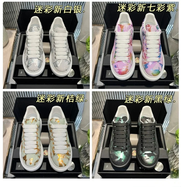 American European Fashion Casual Shoes Unisex White Platform Sneakers Man Sport Shoes In Printing Leather Women Heighten Loafers