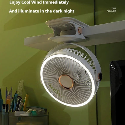 Ventilatore Portatile con Clip e Luci LED, 3 Velocità Regolabili, Silenzioso, da Scrivania, per Casa, Camera da Letto e Campeggio