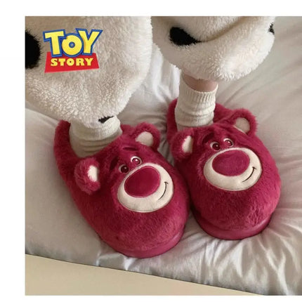 Fashion Strawberry Bear Girl Plush Cotton Slippers for Winter Warmth Indoor with Soft Plush Leisure Cotton Slippers Gifts