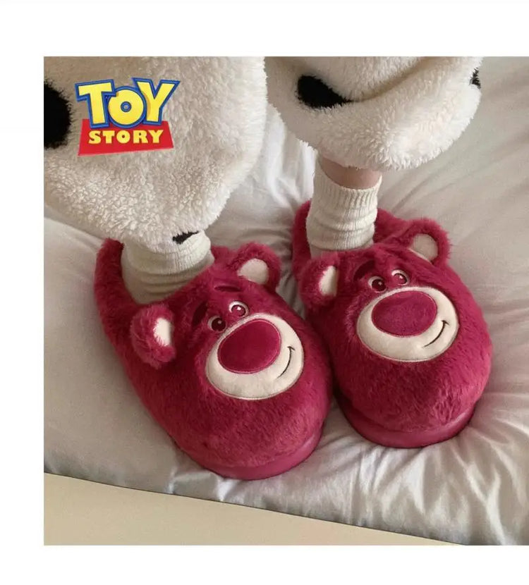 Fashion Strawberry Bear Girl Plush Cotton Slippers for Winter Warmth Indoor with Soft Plush Leisure Cotton Slippers Gifts