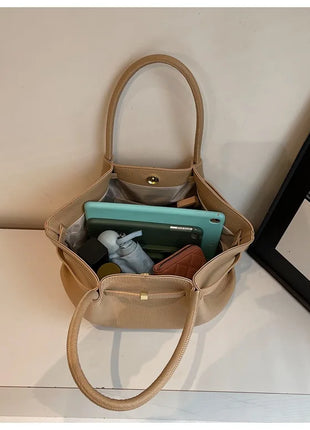 Nuove Borse a Spalla di Lusso 2026 con Motivo Lychee, in Pelle PU Tinta Unita, Borse da Donna di Grande Capacità, Borsa Tote da Viaggio