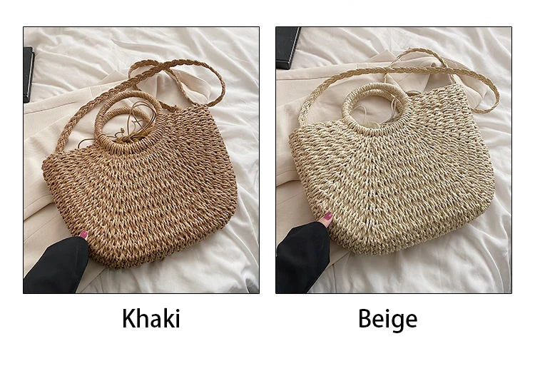 Borse in paglia intrecciata per donna Borsa da viaggio fatta a mano al mare Borsa da spiaggia estiva Nuova borsa a secchiello con manico Shopping Tote Bag Basket Bolsa