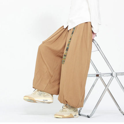 Pantaloni Uomo Oversize Casual Comodi a Gamba Larga, Costume Giapponese con Stampa Ukiyo-e, Pantaloni Trendy con Cintura, Taglie Grandi fino a 5XL