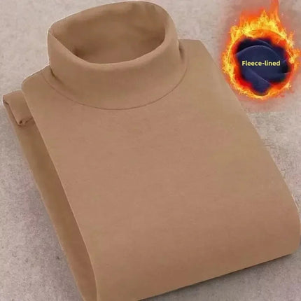 Double-Sided Fleece Long Sleeve T-Shirt Men's Autumn Winter Half High Collar Base Layer Heavyweight Warm Top Base Layer Shirt PlatiNum