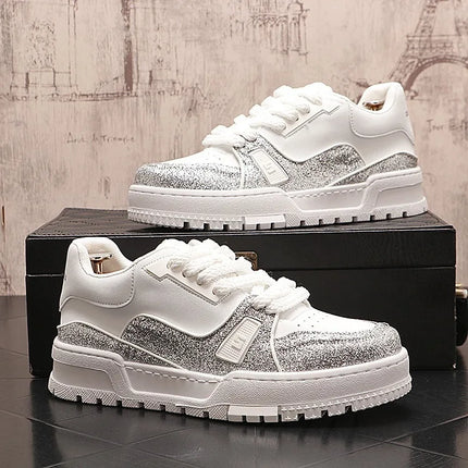 Sneakers Casual Mens Designer Bling Punk Board Shoes Fashion Split Leather Breathable Height Increased Flat Platform Sport Shoes