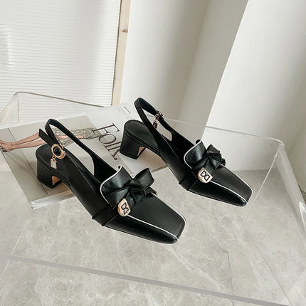 【JOCHEBED HU】2026 New Summer Retro Women's High Heels Thick Heel Square Toe Back Empty Shoes Trend 33-46