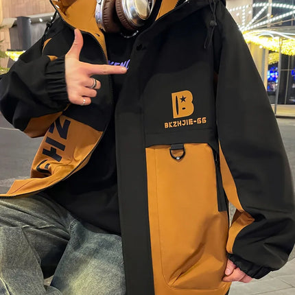 Fashion 2026 Spring Autumn Men's Hooded Casual Jacket Outdoor Windproof Loose Technical Coat Youth Streetwear Top Parka Clothing