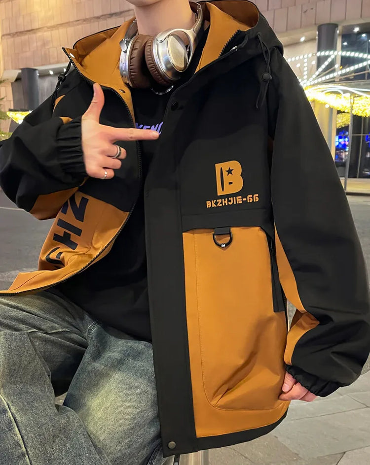 Fashion 2026 Spring Autumn Men's Hooded Casual Jacket Outdoor Windproof Loose Technical Coat Youth Streetwear Top Parka Clothing